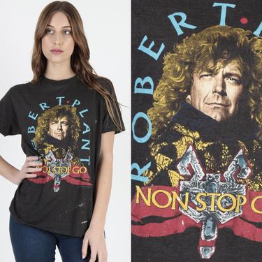 Robert Plant T Shirt 1980s Robert Plant Non Stop Go Tour T Shirt Vintage 80s Concert Rock Black Unisex Girls THIN 50 50 T Shirt 