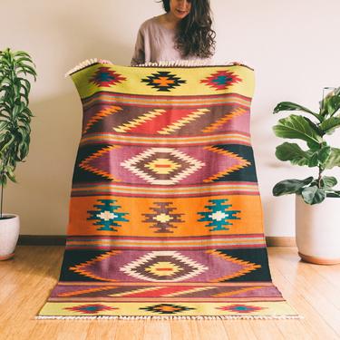 Zal- Geometric Wool woven Persian Kilim - Handmade (Free shipping to USA) 
