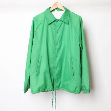 vintage men's 1990s kelly GREEN indie rock MODEST mouse style stranger things button lined windbreaker JACKET -- size large 