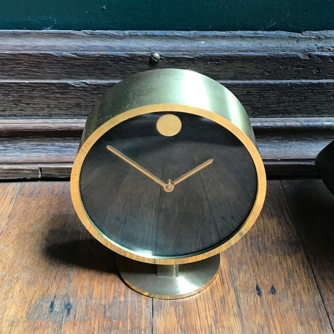 70s Howard Miller Brass Museum Desk Clock Vintage Mid Century