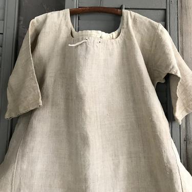 Rustic 19th C French Hemp Night Shirt, Chemise, Homespun, Hand Sewn Smock, Chore Work Wear, French Farmhouse 