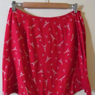 Red Parisian Print Skirt L 31.5 Waist 