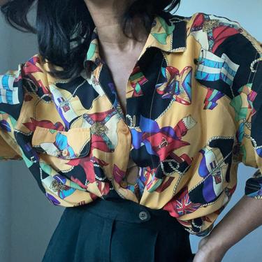 vintage pure silk  novelty print blouse 