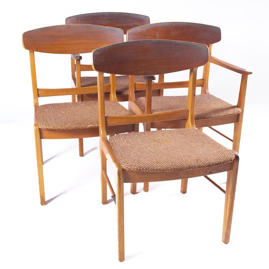 Mid Century Walnut Cats Eye Dining Chairs Set of 4 Modern Hill