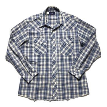Vintage WRANGLER Plaid Western Shirt ~ L ~ Pearl Snap Button ~ Cowboy /  Rockabilly ~ 