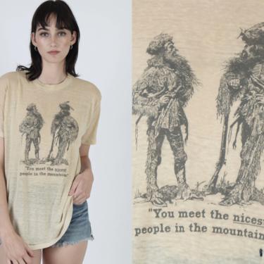 Vintage 80s Paper Thin T Shirt / Nicest People Mountain Man Hiking Shirt / Burnout Nature Outdoors T Shirt 