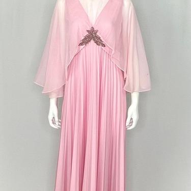 Vintage 1960s Pink Gown with Chiffon Cape 