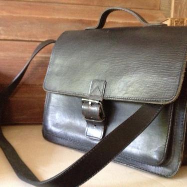 Black Leather Satchel Bag Handbag Mini Briefcase 