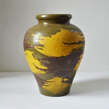 Mid-Century Royal Haeger Drip Glaze &quot;Earth Wrap&quot; 12.5&quot; Vase in Brown with Yellow and Green 