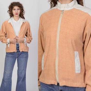 80s Peach Terrycloth Cafe Racer - Men's Small, Women's Medium | Vintage Retro Lightweight Zip Up Jacket 