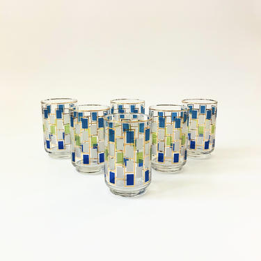 Mid Century Blue and Green Tumblers / Set of 6 