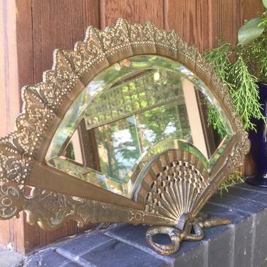 Antique Fan Mirror Brass Bronze 