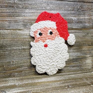 Vintage Popcorn Santa Claus Head, Holiday Plastic Melted Popcorn, Christmas Kitsch Wall Hanging, Window Door Decoration, Vintage Christmas 