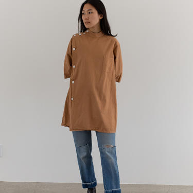 Vintage Overdye Almond Brown Side Button Painter Shirt | Short Sleeve Studio Shirt | Artist Smock Tunic | S M L 