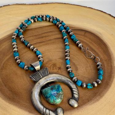 HI HO SILVER Navajo Naja Necklace by Chimney Butte | Sandcast Sterling Silver &amp; Turquoise | Native American Indian Southwestern Jewelry Boho 