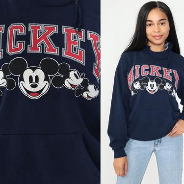 Mickey Mouse HOODIE Sweatshirt Disney Sweatshirt 90s Hooded Sweater Kawaii Shirt Navy Blue 1990s Kangaroo Pocket Small 
