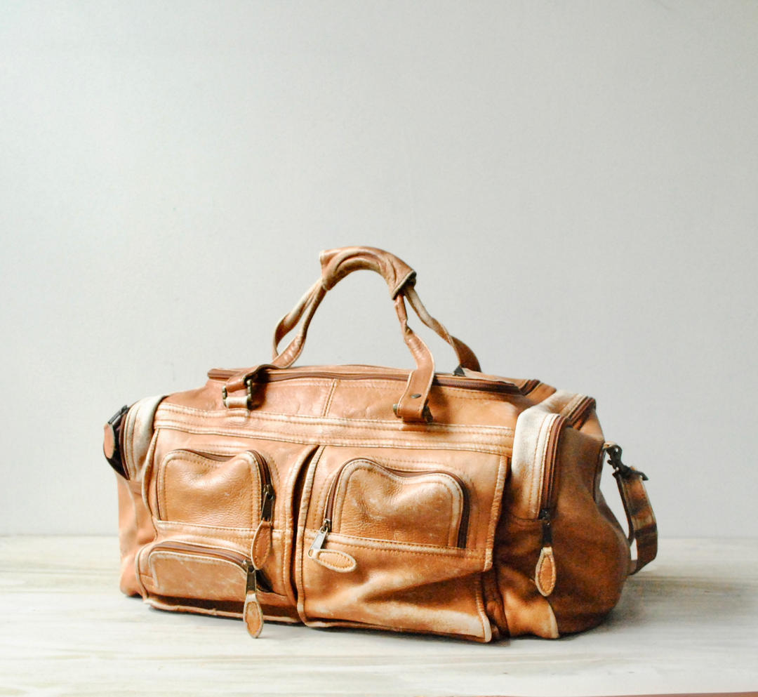 Vintage Leather Duffle Bag, Leather Weekend Bag, Weekender Bag, Brown ...