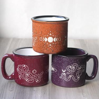 Snakes + Moon Phases Mug - engraved ceramic camp mugs 