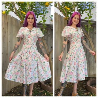 Vintage 1990’s White and Pink Floral Dress by All That Jazz 