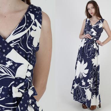 Authentic Vintage Malia Maxi Dress / Summer Sun Resort Wear Dress / Long Hawaiian Tiki Dress / Vintage 1970s Designer Cotton Long Dress 