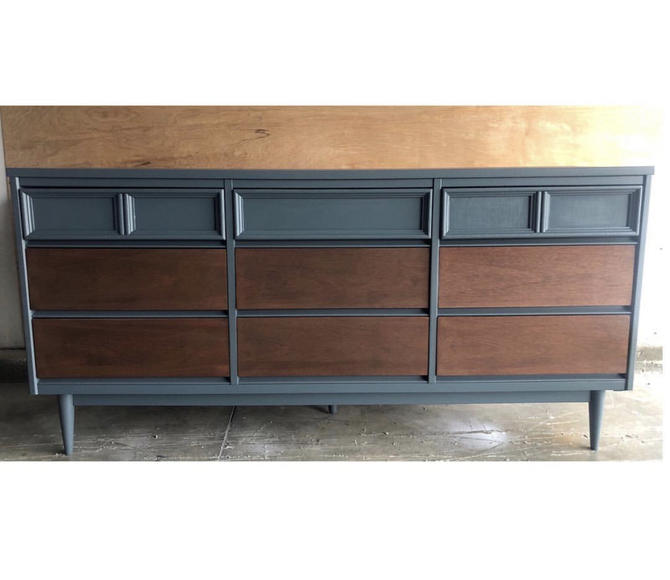 Midcentury Modern Dresser Credenza Buffet Navy And Wood By