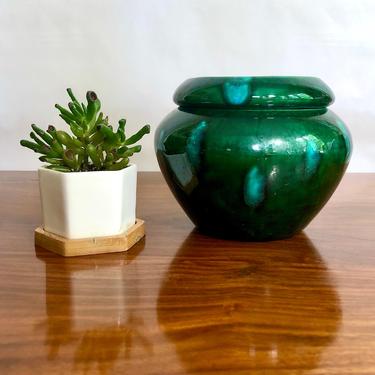 Vintage African Violet Flower Planter Pot - 2 Piece, Self Watering, Ceramic, Emerald Green, Light Blue, Gardener Gift, Indoor Garden 