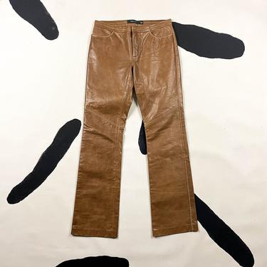 90s Gap Light Brown Leather Flared Pants / Size 4 / Bootcut / Flares / Tan / y2k / 00s / Contrast Stitching / Low Rise / XS / Western / Wax 