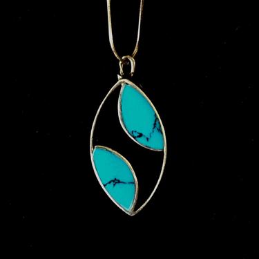 Modernist Sterling Silver and Turquoise Necklace Taxco Mexico Yin Yang 