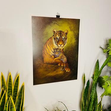 MCM 1977 Tiger and Cub By Rippel Art Image Inc Lithograph No 263, Mid Century Lithograph, Rippel Litho, Brutalist Art, Mid Century Painting 