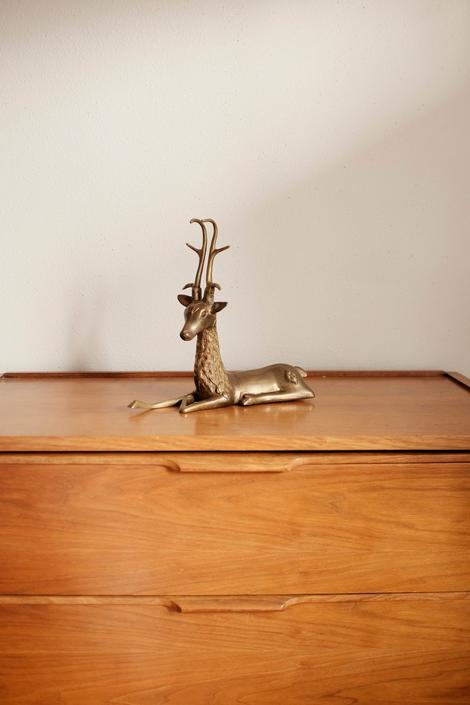 Vintage Sitting Brass Deer Stag Figurine Statue Hollywood