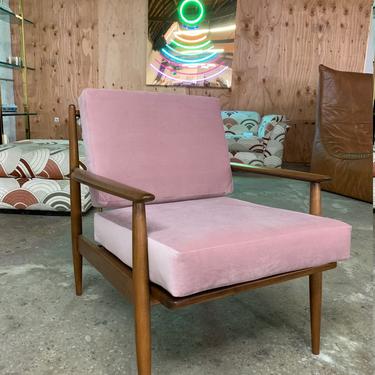 Mid Century 1960s Danish Lounge Chair Refinished Walnut with new cushions 