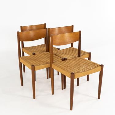 Mid Century Danish Teak and Rope Dining Chairs - Set of 4 - mcm 