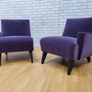 Jens Risom Fully Restored Royal Purple Mohair and Violet Velvet Split Single Arm Lounge Chairs - Pair