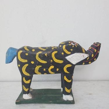 Vintage Guatemalan Hand Carved &amp; Painted Wooden Mythical Elephant Folk Art Sculpture, Latin America / Central American / Mexican 
