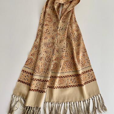 Men's 1940'S Dress Scarf - All Silk - Paisley Pattern - Hand Knotted Fringe Details -  52 Inches x 10 Inches 