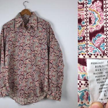1960s Deadstock Paisley Button Up Shirt - Size L by HighEnergyVintage