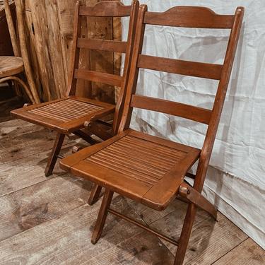 Pair of Vintage Wood Folding Chairs, Wood Slatted Chair, Read Description 