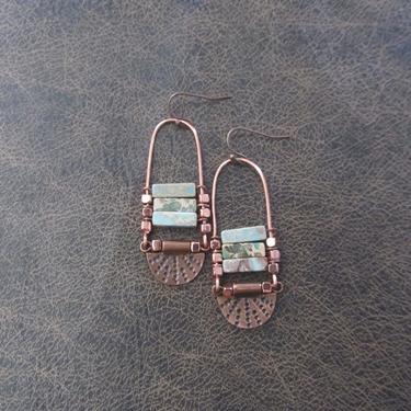 Sediment jasper earrings, copper tribal chandelier earrings, unique ethnic earrings, modern southwestern earrings, boho chic earrings aqua 2 