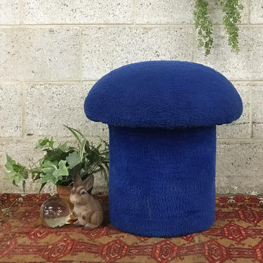 Vintage Ottoman Retro 1970’s Blue Mushroom Stool + Chair + Seat + Ford Logo + Footstool + Royal Blue + Plush Mushrooms + Seating Home Decor 