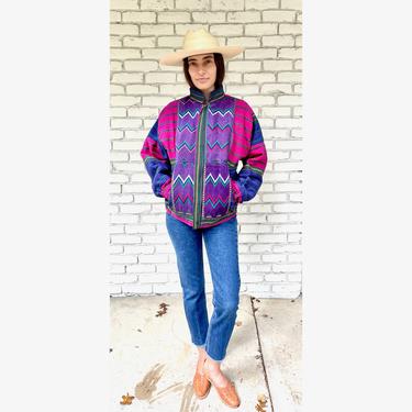 Hand Embroidered Jacket // vintage woven dress blouse boho hippie cotton pink Guatemalan hippy Mexican 70s 80s // O/S 