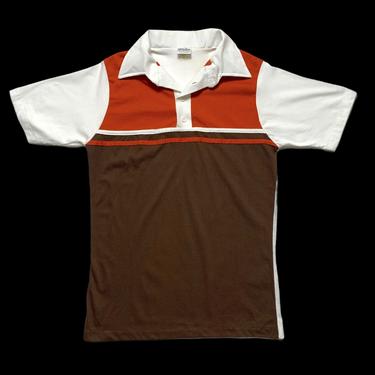 Vintage 1970s JOHN BLAIR Polo Shirt ~ fits S ~ Cotton Rugby ~ 70s ~ Preppy / Ivy / Trad ~ Striped / Colorblock 