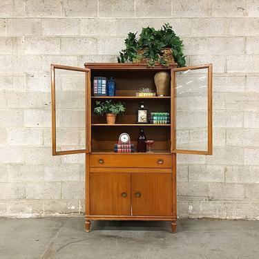 LOCAL PICKUP ONLY Vintage Wood Hutch Retro 1960's Mid Century Modern Tall Glass Front China Cabinet or Armoire with Drawers and Shelving 