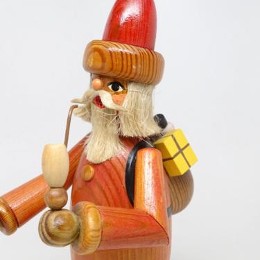 Vintage German Erzgebirge Toy Vendor Smoker Incense Burner, Hand Painted Wood, Man with Pipe for Christmas 