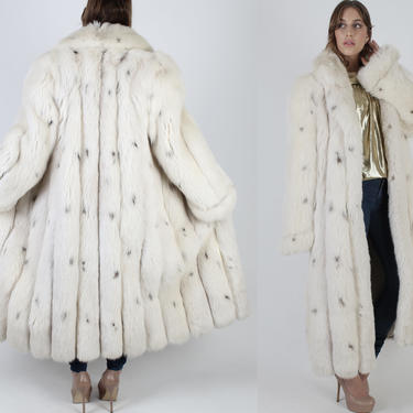 Bill Blass Fur Coat / Full Length Fox Fur Coat / Vintage 80s Off White Spotted Fox Jacket / Unisex Mens Womens Designer Unisex Jacket 