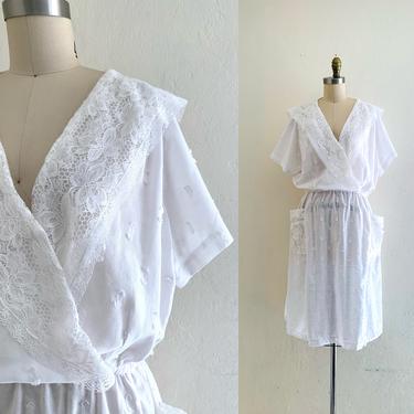 vintage 80's white lace shirt dress 