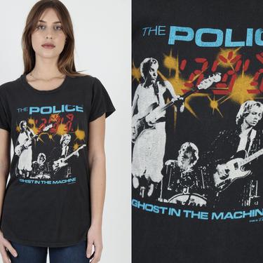 Vintage 80s The Police Black Concert T Shirt 1982 Ghost In the Machine Tour T Shirt Sting Band Reggae Rock Soft Black Cotton Tee 