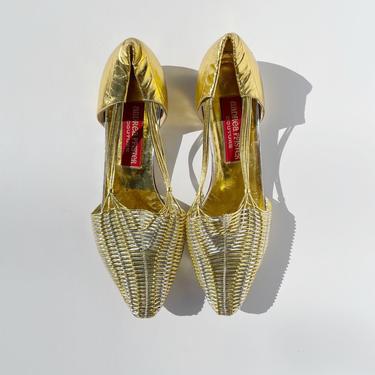 Vintage Andrea Pfister Gold Silver Braided Flat Sandals Size 8