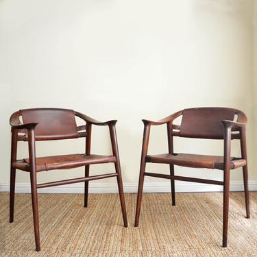 Pair of Leather Bambi Chairs by Rolf Rastad & Adolf Relling for Gustav Bahus | Norwegian Design Accent Chair | Mid Century Modern 