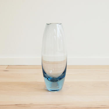 Danish Modern Holmegaard Tall Aqua Blue Glass Vase Per Lutken 