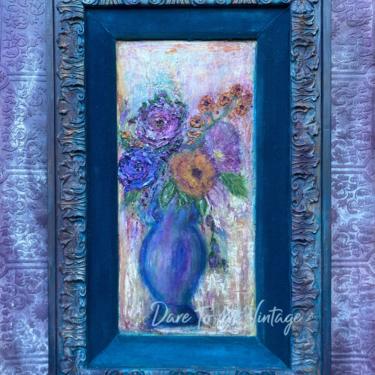 Original Whimsical Floral Art ~ Vintage Inspired Cnavas Art - Floral Impasto Art ~ Vintage Floral Art ~ Rose Painting ~ Valentine's Day 